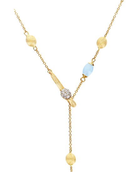 18k Yellow Gold, Diamond and Milky Aquamarine Necklace