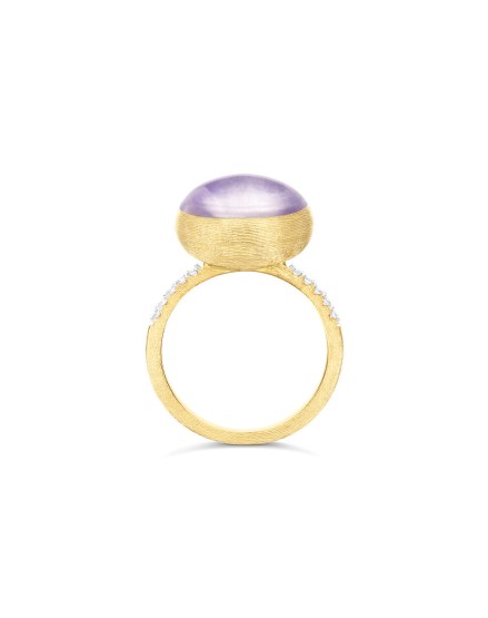 18k Gold Ring with Diamonds and Lepidolite