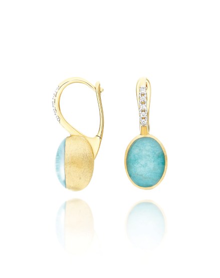 18k Yellow Gold Diamond and Amazonite Earrings